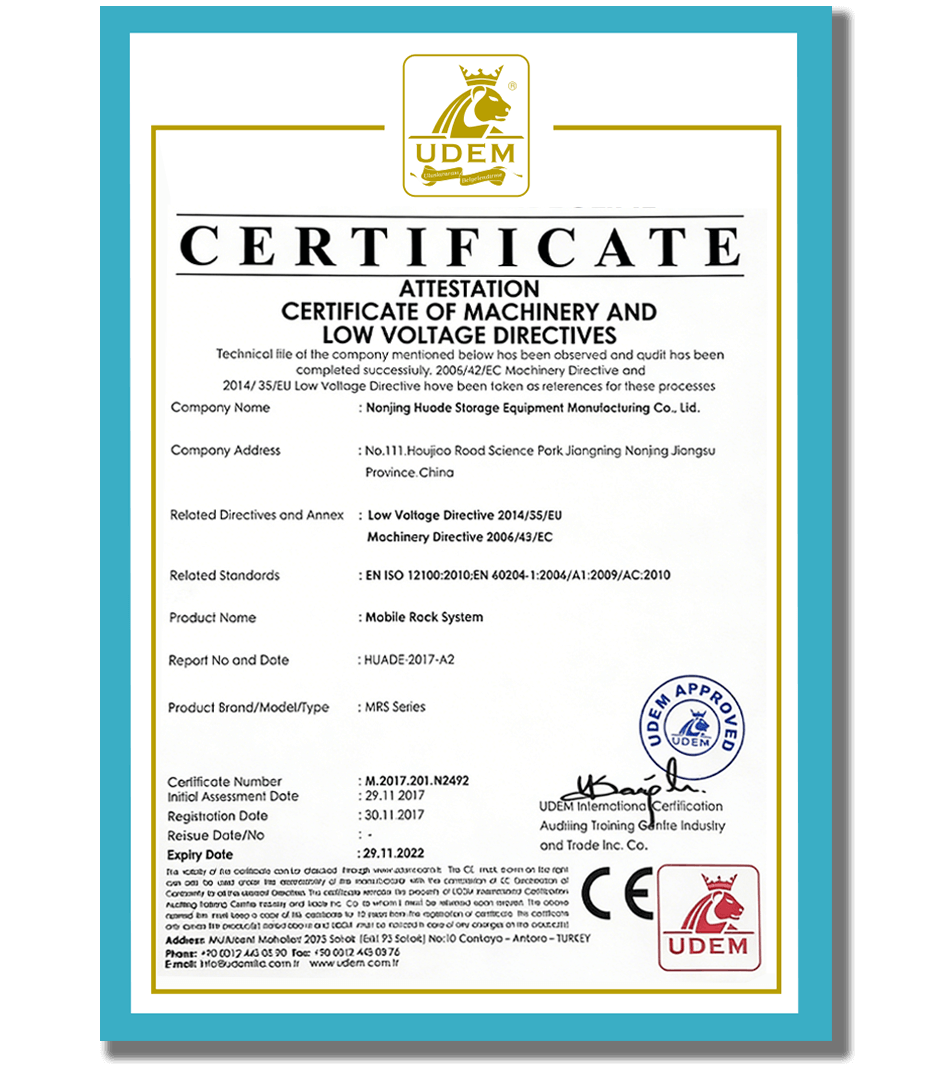 Chứng nhận Quốc tế hệ thống kệ di động Hydglobalasrs
